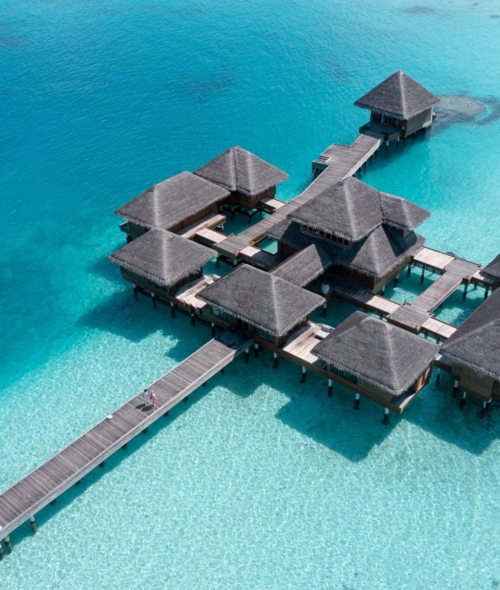 Huva_Drone 09 Aug Spa-29 drone view of the overwater spa cluster at huvafen Fushi